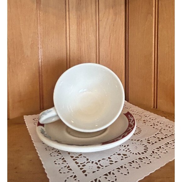 Vintage Syracuse China Teacup & Saucer Set Embassy Burgundy Gray Swirl Restauran - Picture 5 of 8